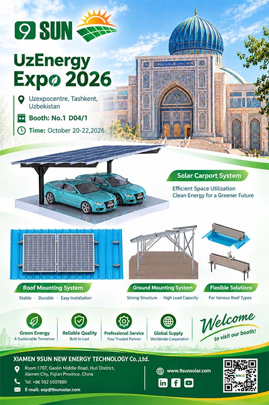 타슈켄트에서 열리는 UzEnergy Expo 2026에서 샤먼 9sun Solar Technology를 만나보세요.